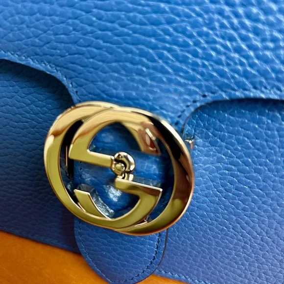 NEW Gucci Interlocking GG logo Blue Caspian Chain Large Bag - Picture 11 of 16